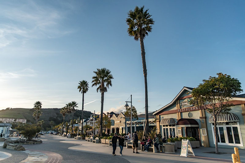 The Avila Beach view from Poppy's Patisserie storefront.